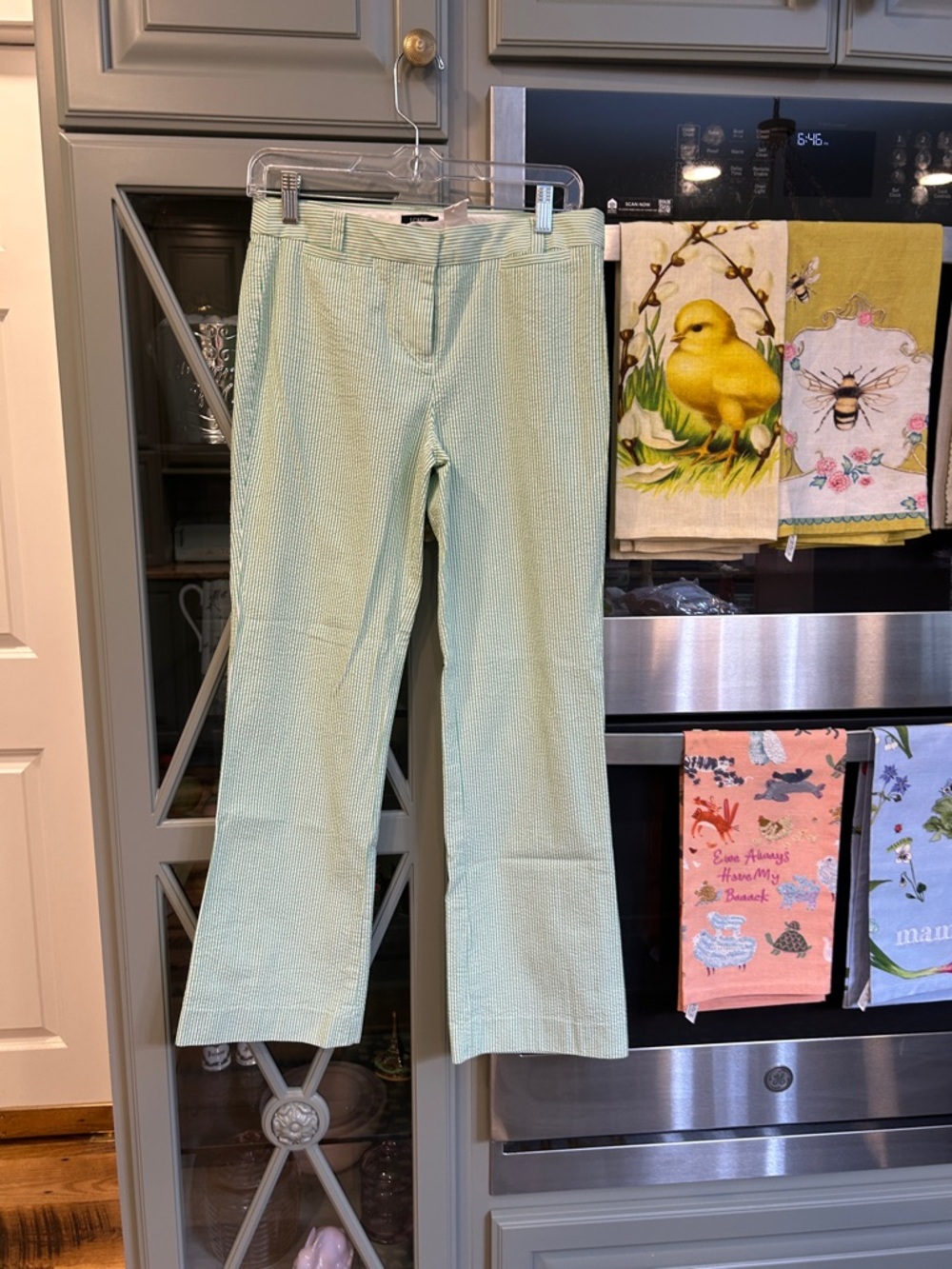 J. Crew Preppy Vintage Y2K Green Seersucker Casual Pants 2 HTF